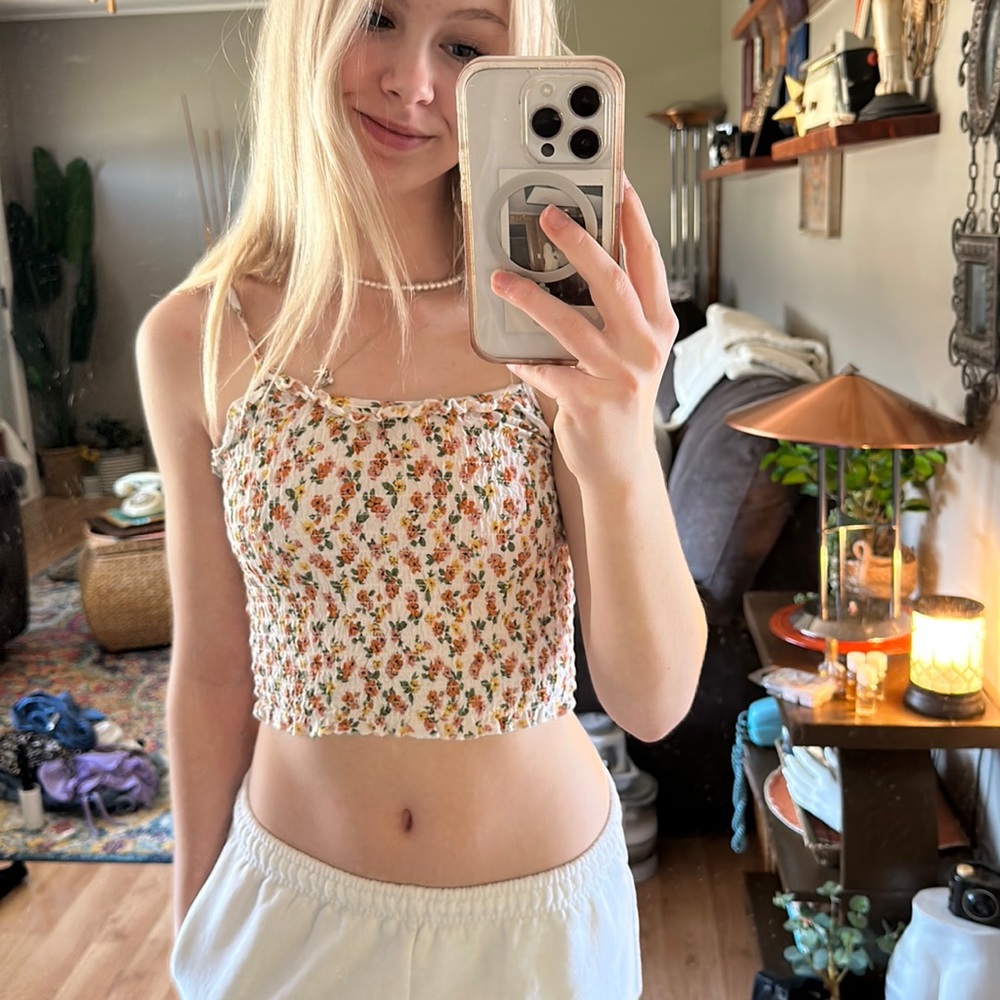 LA hearts flower, texture, crop top size xs